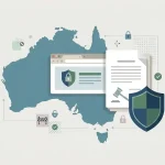 Neutral illustration of Australian online gambling regulation with law, browser and shield motifs